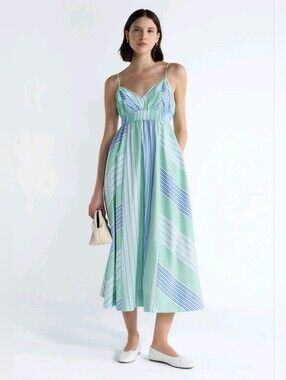 Free Assembly Striped Cotton Maxi Dress NWT Size M V-Neck Sleeveless